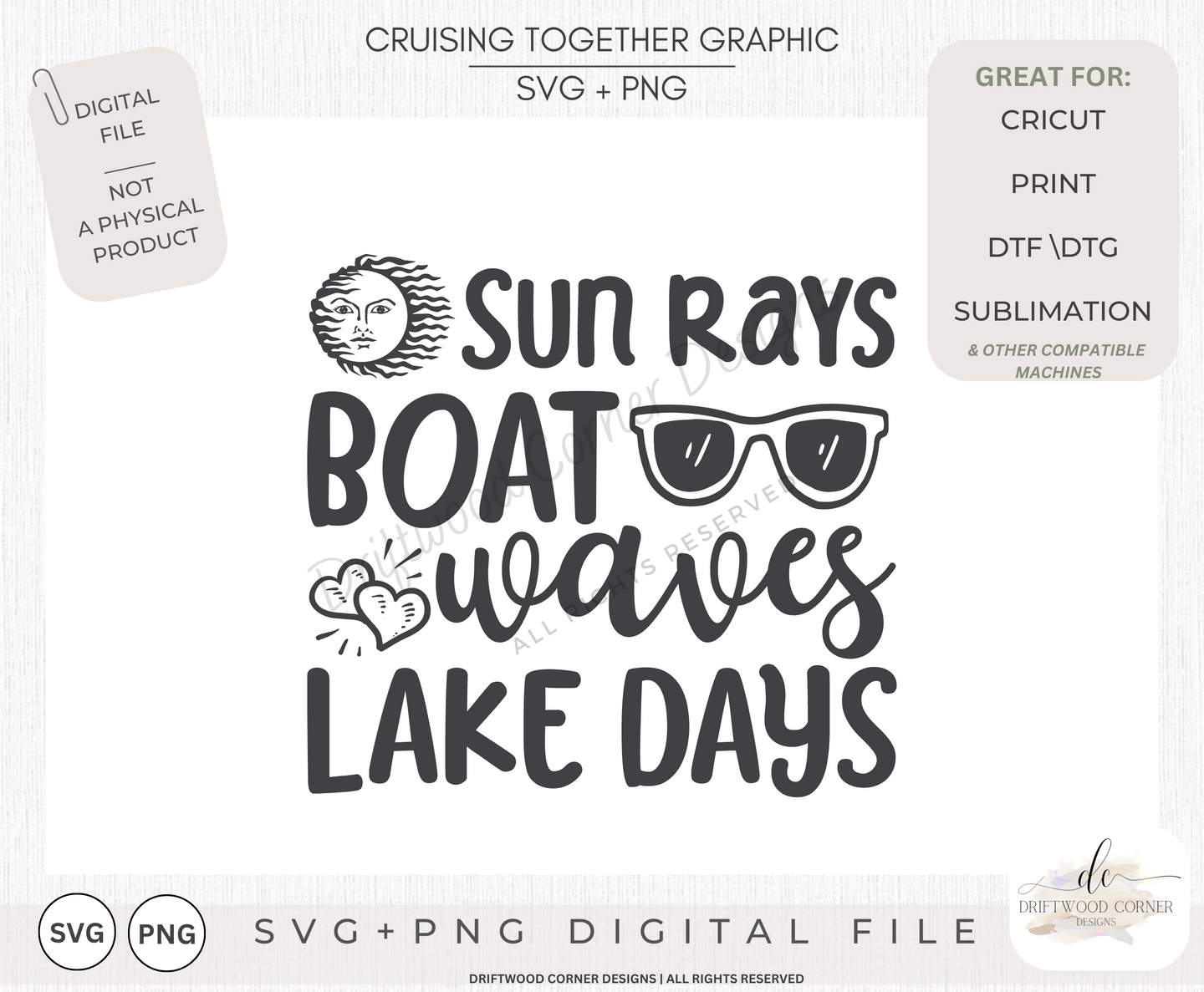 Sun Rays Lake Days SVG + PNG Graphic File